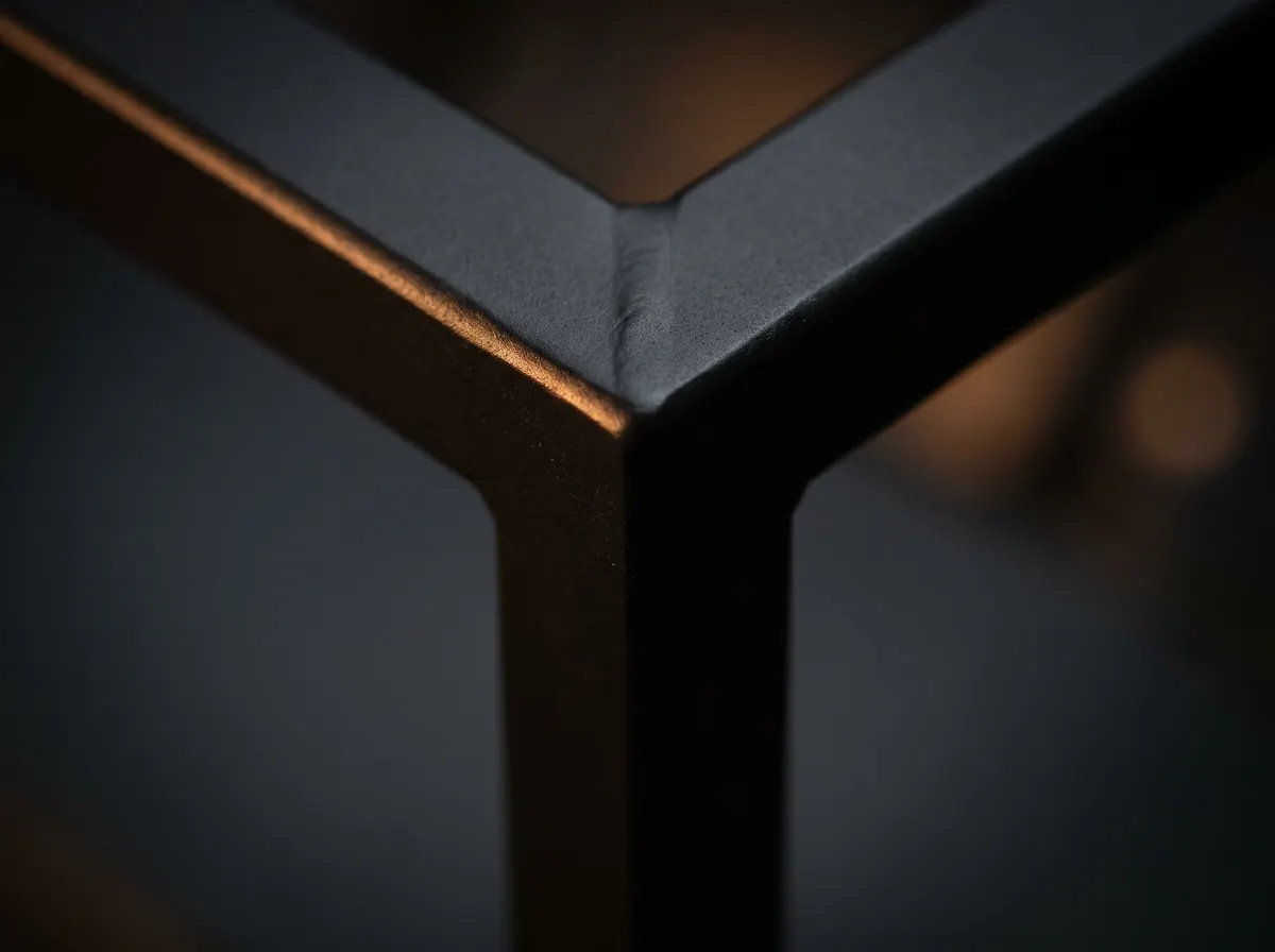 Detalhe de solda acabada em aço com pintura preta